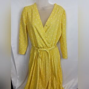 LARK & GREY Buttery Pastel Yellow‎ Polka Dot Wrap Summer Dress (#1,419)